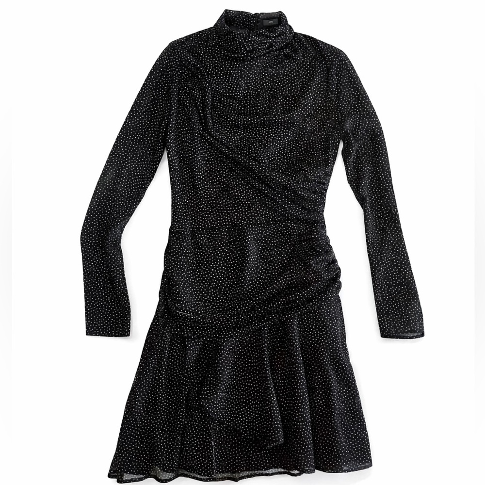 Zara Black Polka Dot Gold Detail Long Sleeve Dress Preppy Coquette Whimsygoth